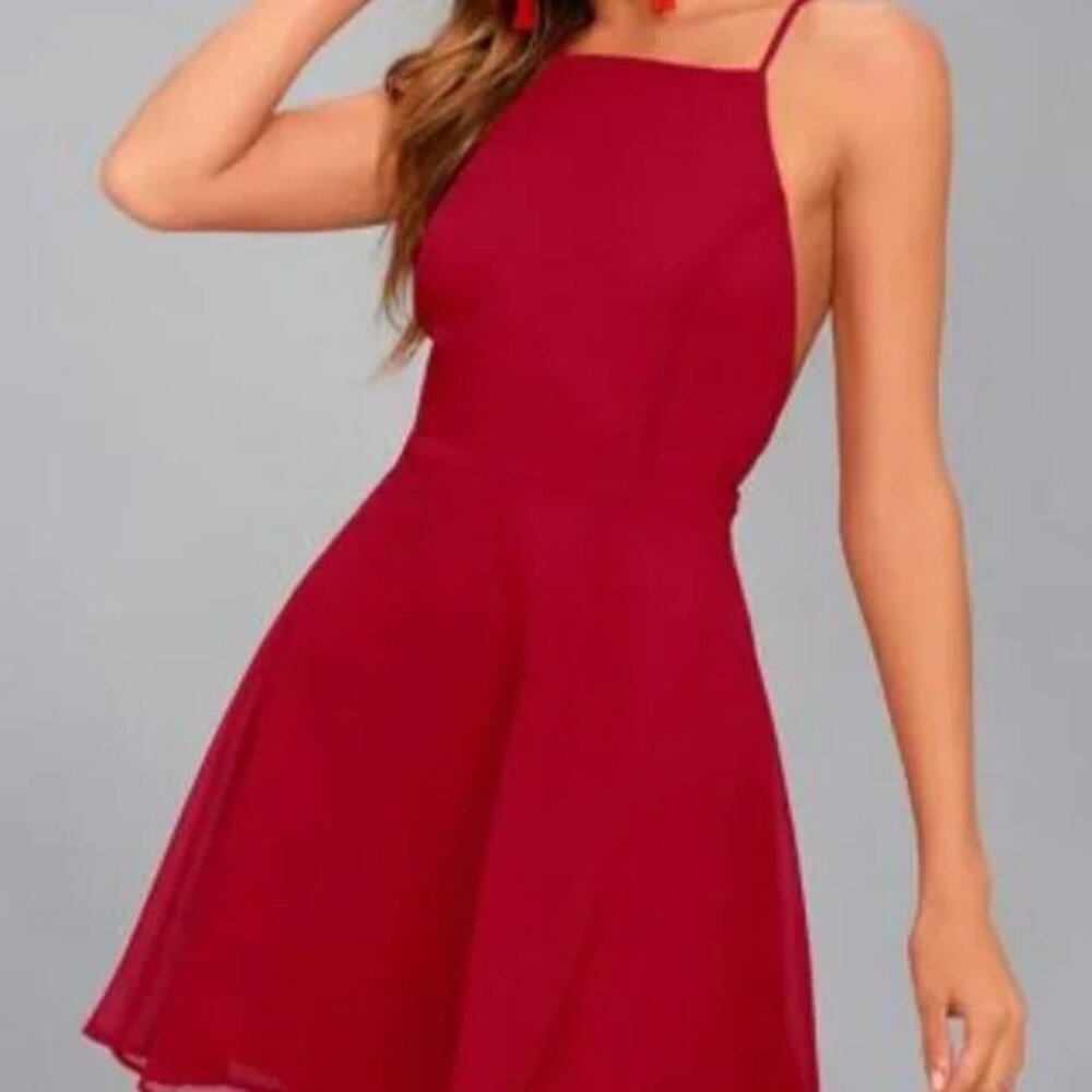 Lulus Letter of Love Cherry Red Flirty Backless Strappy Mini Dress Size XS
